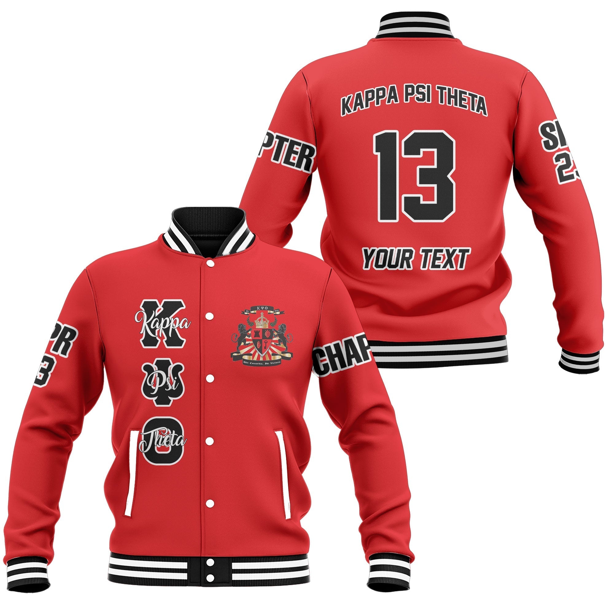 Fraternity Jacket - Personalized Kappa Psi Theta Baseball Jacket Original Red Style