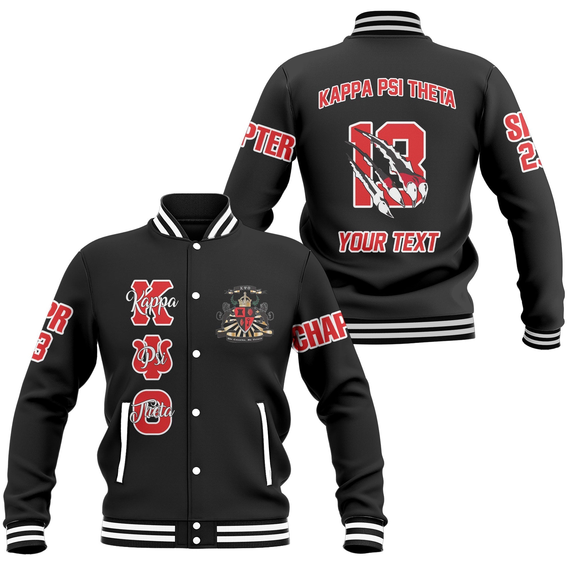 Fraternity Jacket - Personalized Kappa Psi Theta Baseball Jacket Original Lion Claws Style