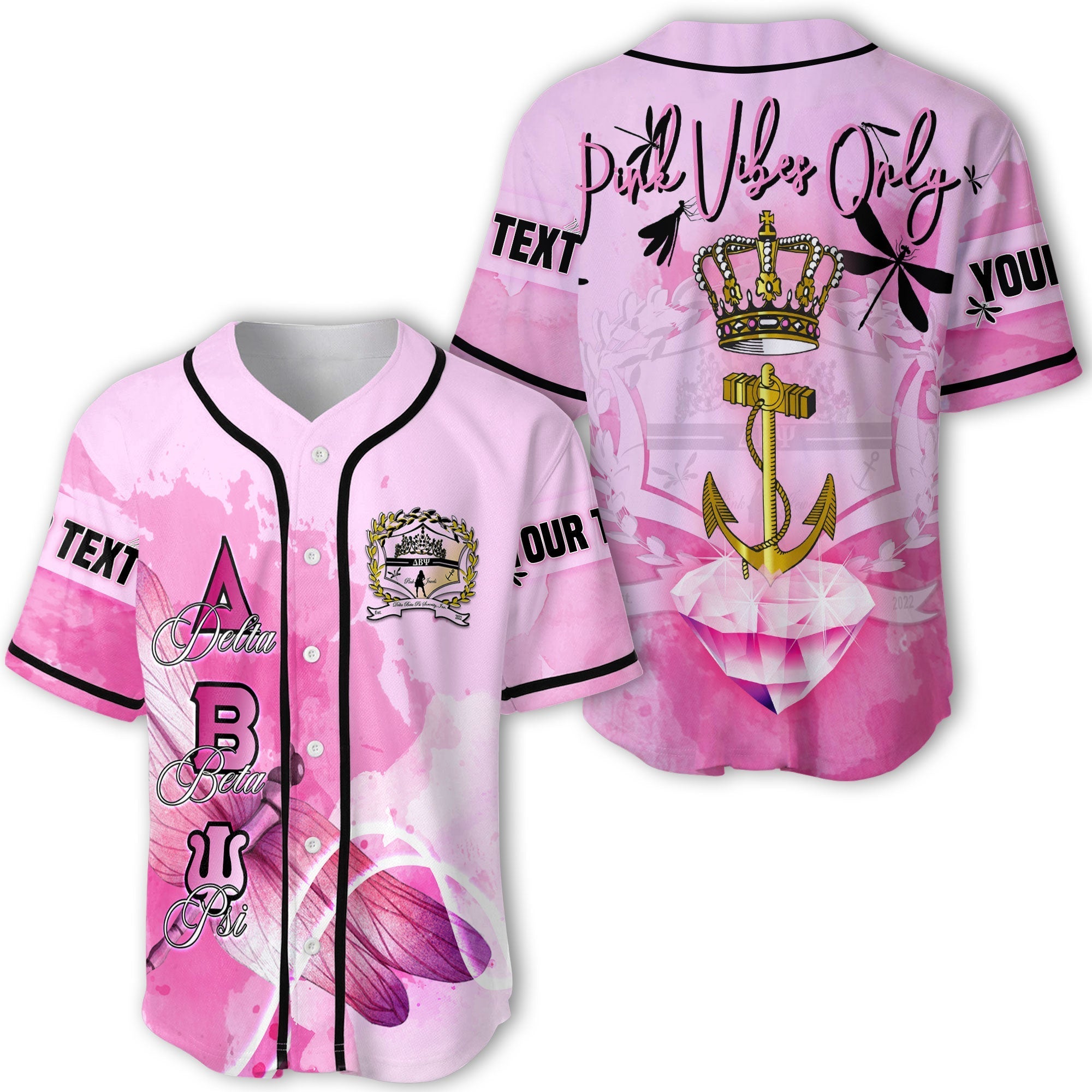 Sorority Baseball Jersey - Personalized Delta Beta Psi Baseball Jersey Pink Dragonfly Style