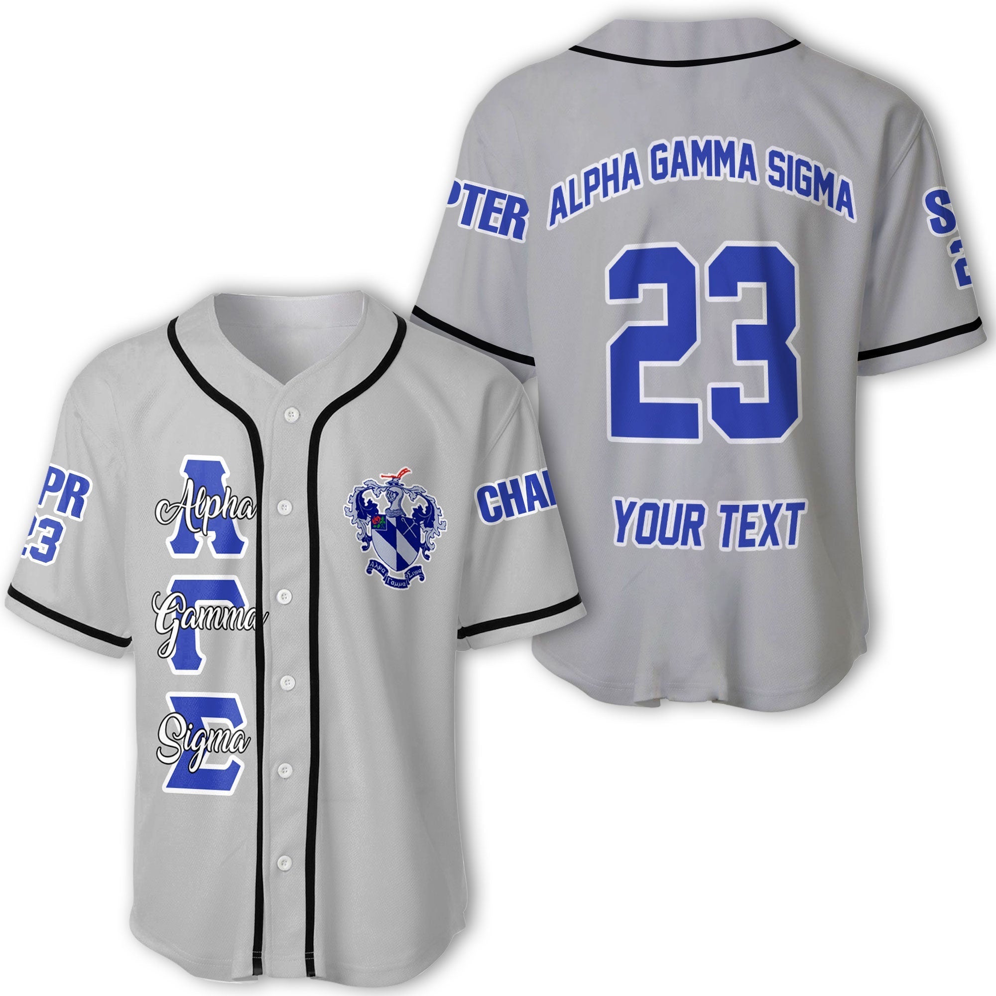 Fraternity Baseball Jersey - Personalized Alpha Gamma Sigma Baseball Jersey Original Silver Style