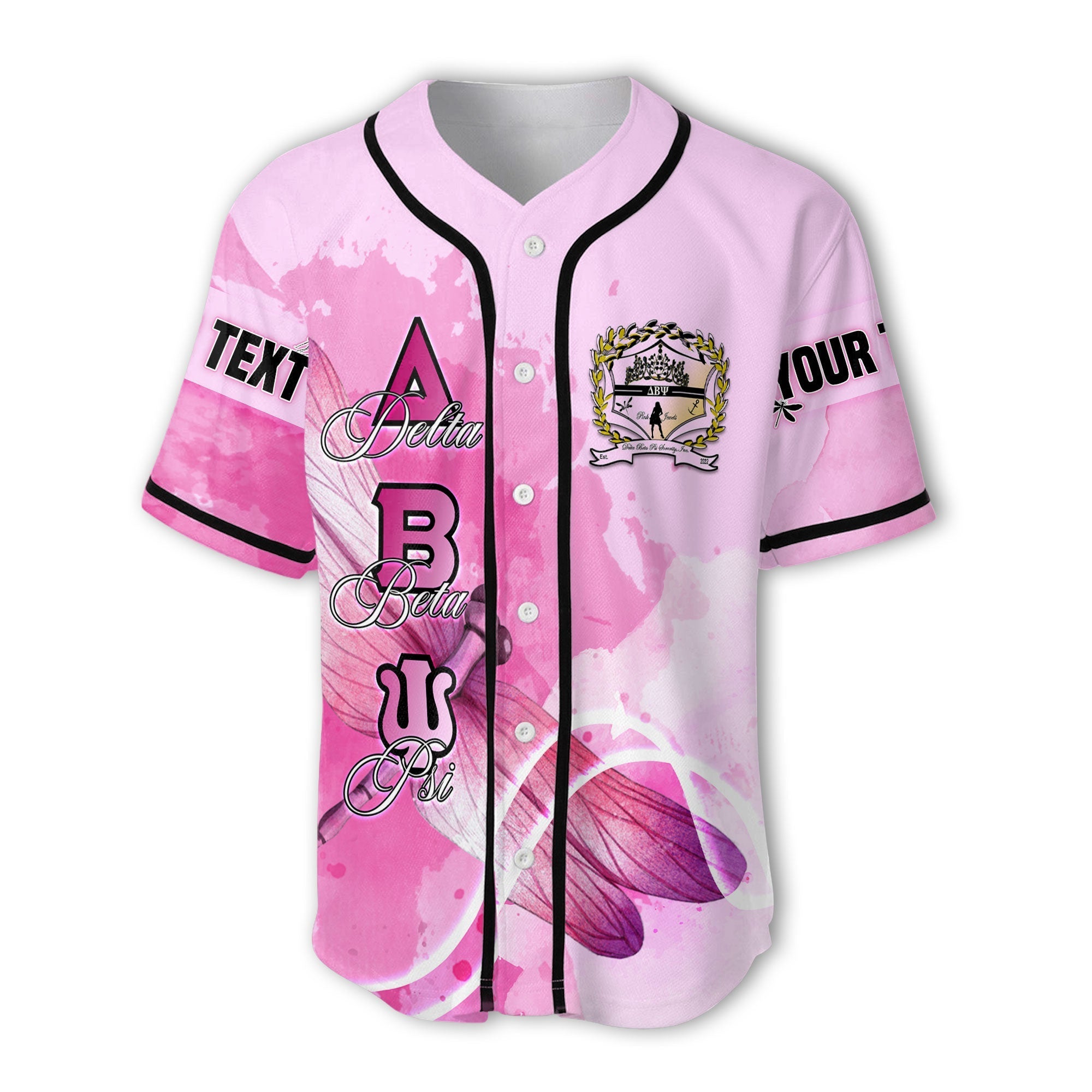 Sorority Baseball Jersey - Personalized Delta Beta Psi Baseball Jersey Pink Dragonfly Style