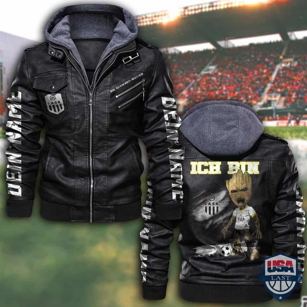 Personalisiert LASK Linz FC Lederjacke mit Kapuze - HVsun