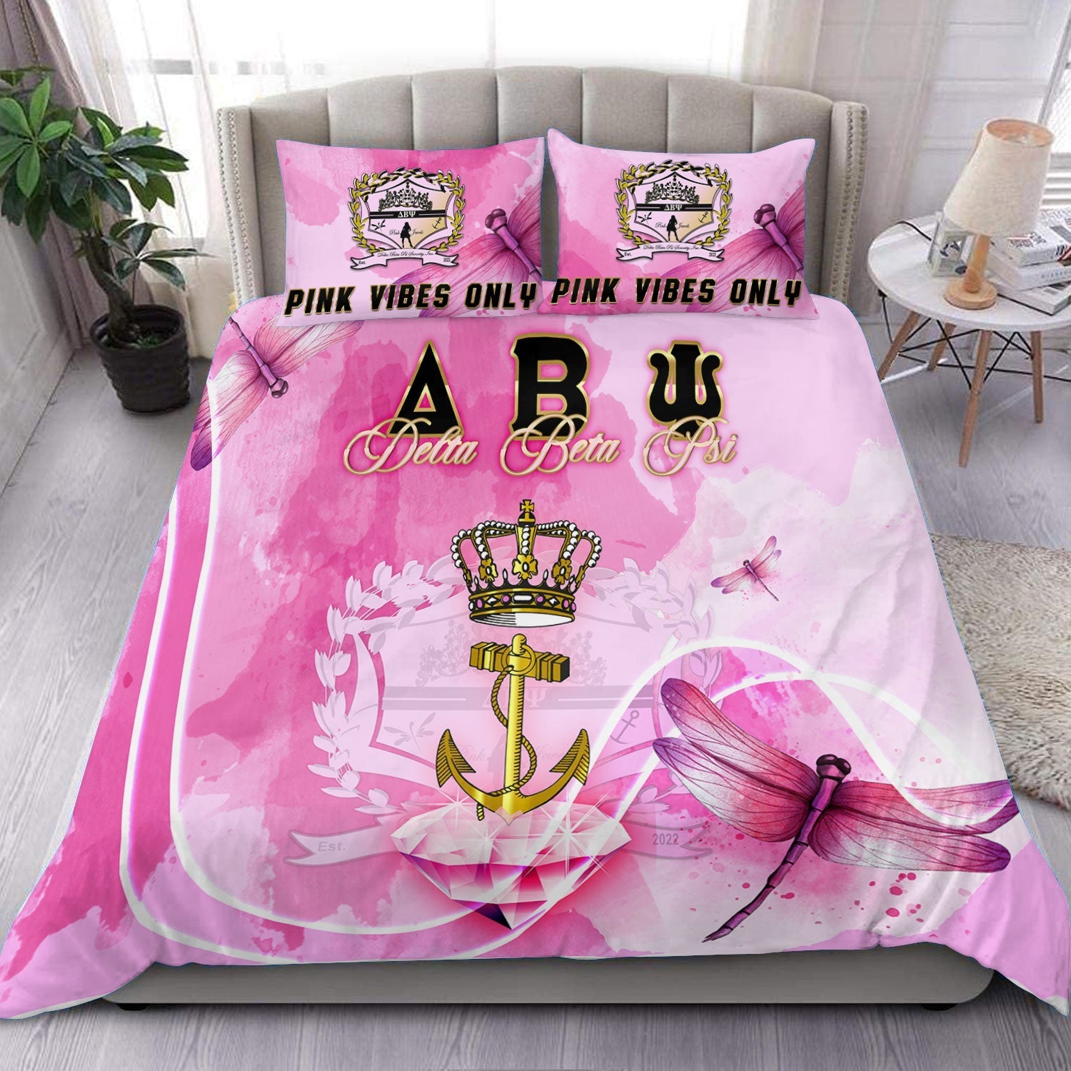 Sorority Bedding Set - Delta Beta Psi Bedding Set Pink Dragonfly Style