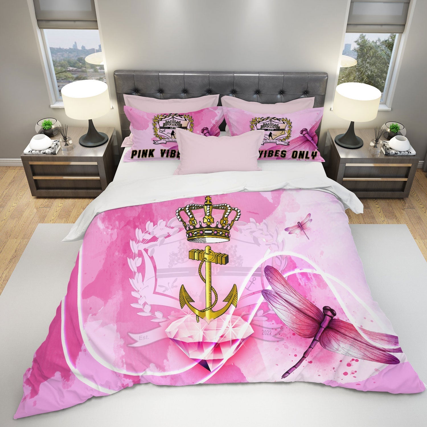 Sorority Bedding Set - Delta Beta Psi Bedding Set Pink Dragonfly Style