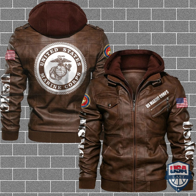 United States Marine Corps Hooded Leather Jacket - HVsun