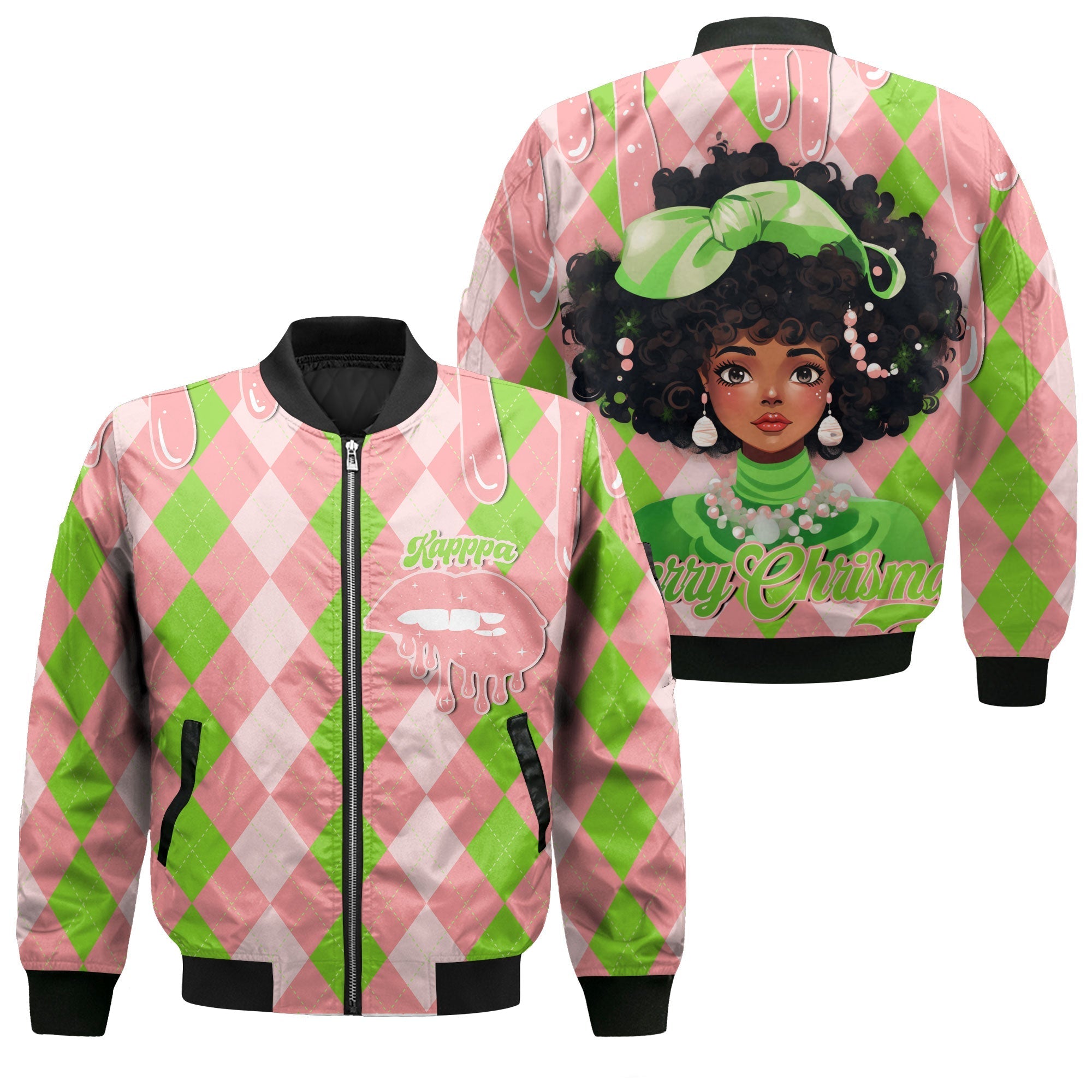 Sorority Bomber Jacket - AKA Christmas Bomber Jackets Girl Caro Pattern Style