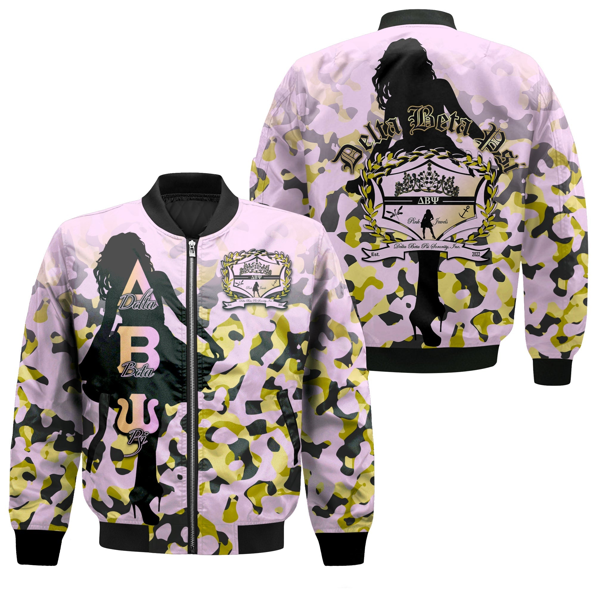 Sorority Jacket - Delta Beta Psi Bomber Jacket Camouflage Style