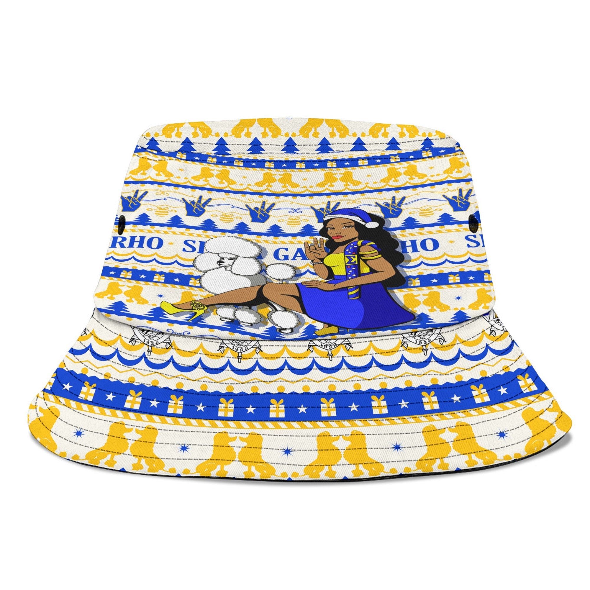 Sorority Hat - Sigma Gamma Rho Christmas Bucket Hat Woman Walking Poodle Style