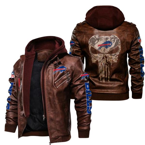 Buffalo Bills NFL Punisher Skull Leather Jacket New T180921 - HVsun