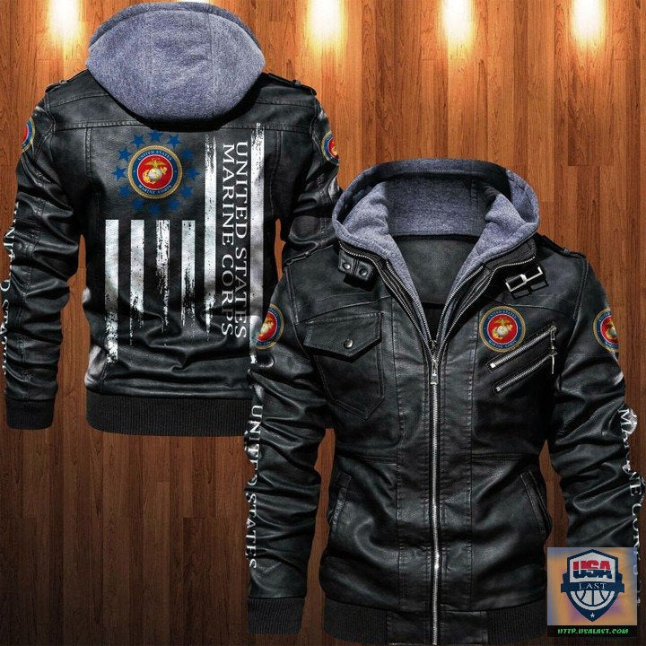 United States Marine Corps American Flag Leather Jacket - HVsun