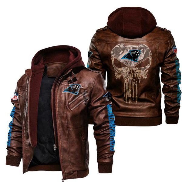 Carolina Panthers NFL Punisher Skull Leather Jacket New T180921 - HVsun