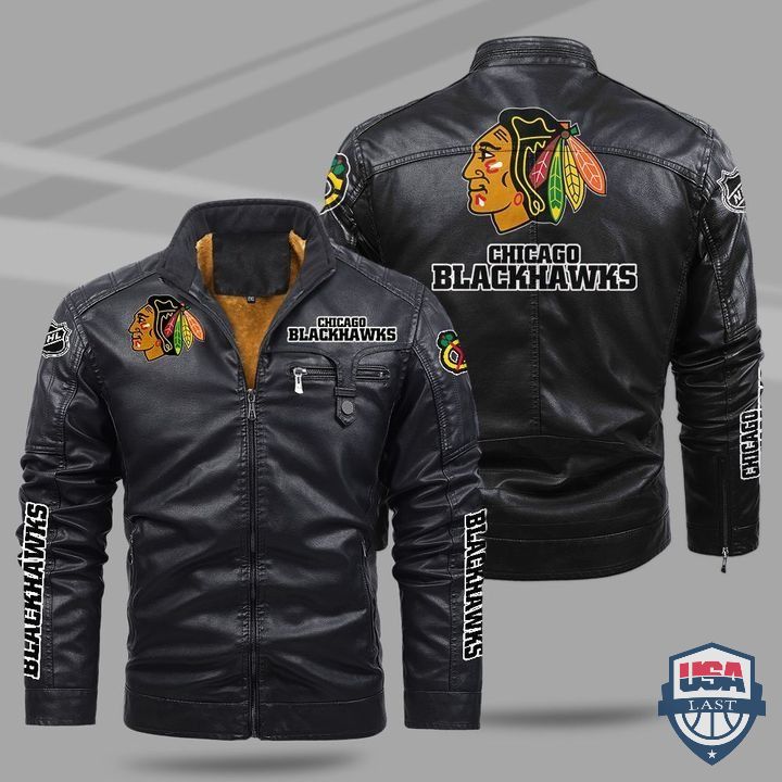 Chicago Blackhawks Fleece Leather Jacket - HVsun