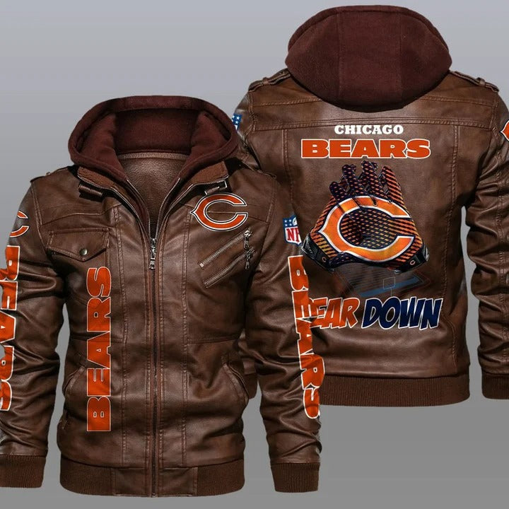 Chicago bears NFL bear down leather jacket - K181121 - HVsun