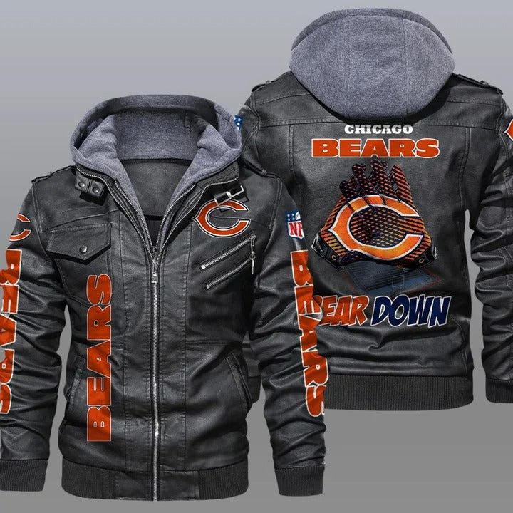 Chicago bears NFL bear down leather jacket - K181121 - HVsun