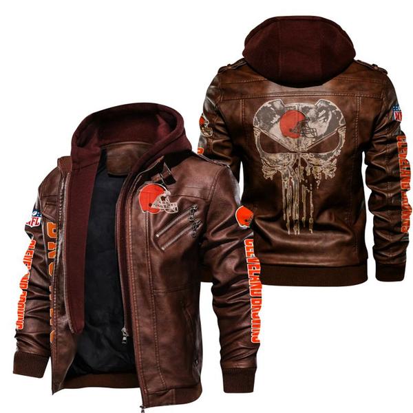 Cleveland Browns NFL Punisher Skull Leather Jacket New T180921 - USALast