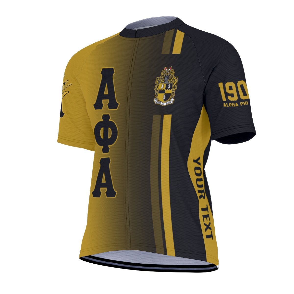 Alpha Phi Alpha Cycling Jersey Custom Black Gold Side Gradient Style