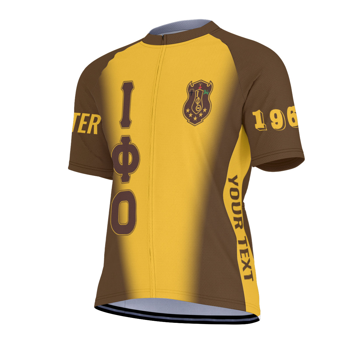 Iota Phi Theta Cycling Jersey Custom Brown Gold Spear Gradient Style