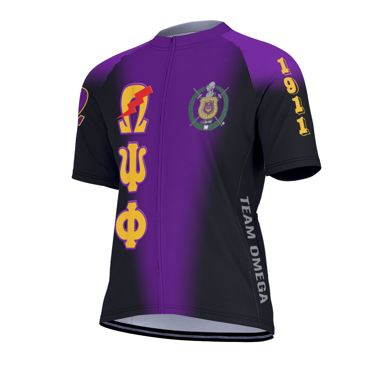 Omega Psi Phi Cycling Jersey Custom Purple Old Gold Spear Gradient Style