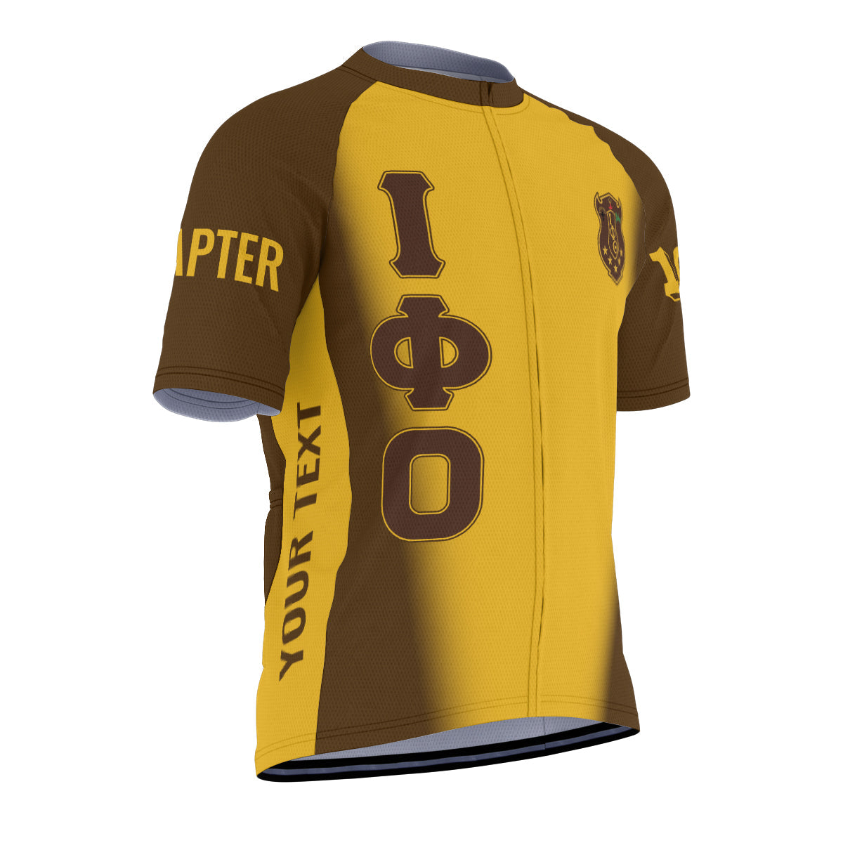 Iota Phi Theta Cycling Jersey Custom Brown Gold Spear Gradient Style
