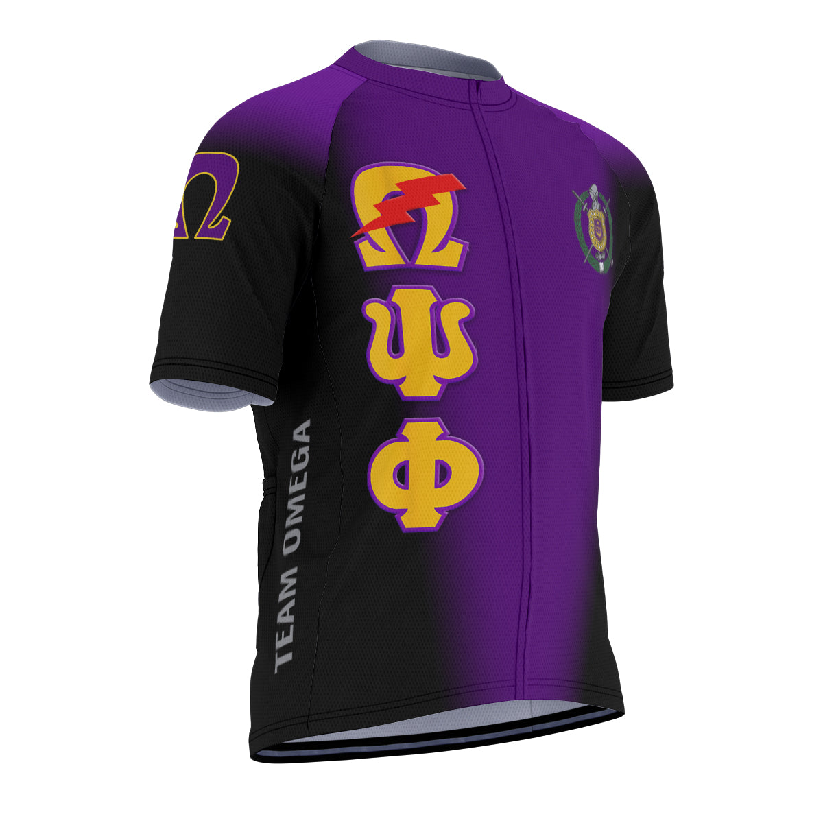 Omega Psi Phi Cycling Jersey Custom Purple Old Gold Spear Gradient Style