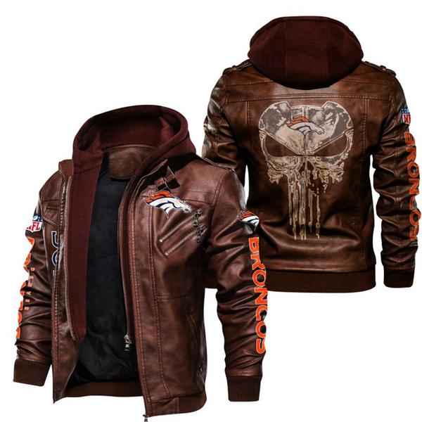 Denver Broncos NFL Punisher Skull Leather Jacket New T180921 - HVsun