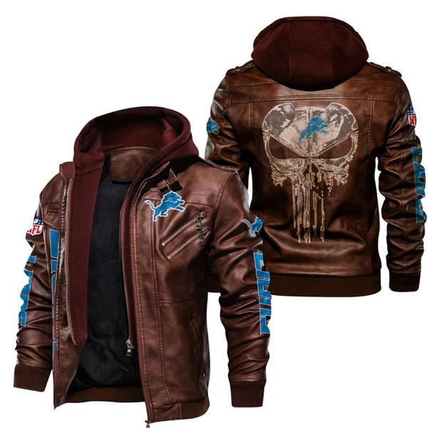 Detroit Lions NFL Punisher Skull Leather Jacket New T180921 - USALast