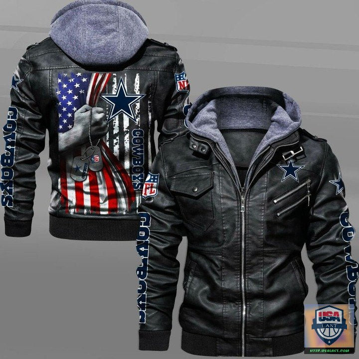 Dallas Cowboys Military Dog Tag Leather Jacket - HVsun