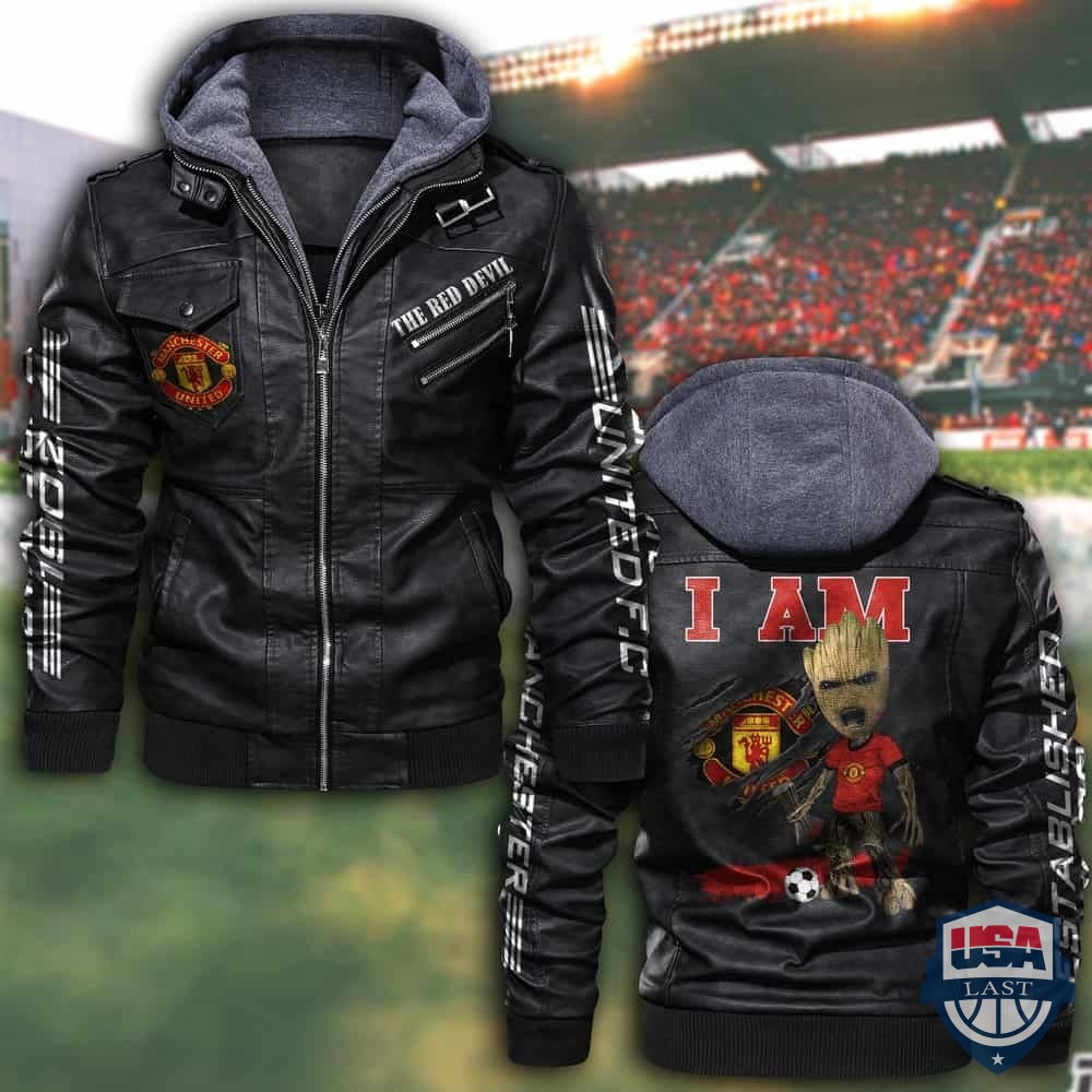 Manchester United FC Baby Groot Hooded Leather Jacket - HVsun