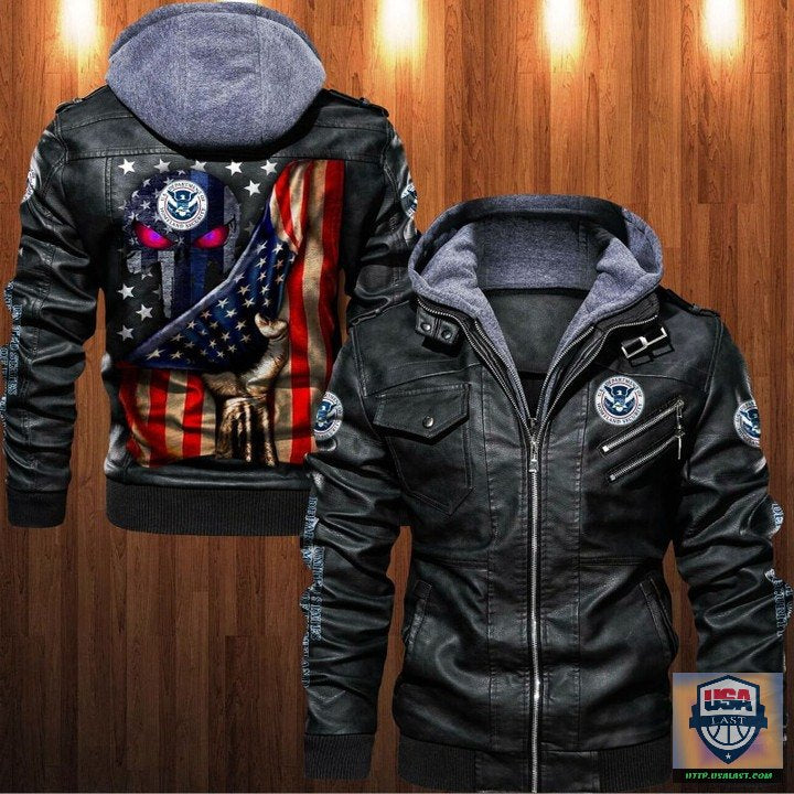 United States Department of Homeland Security Punisher Skull Leather Jacket - HVsun