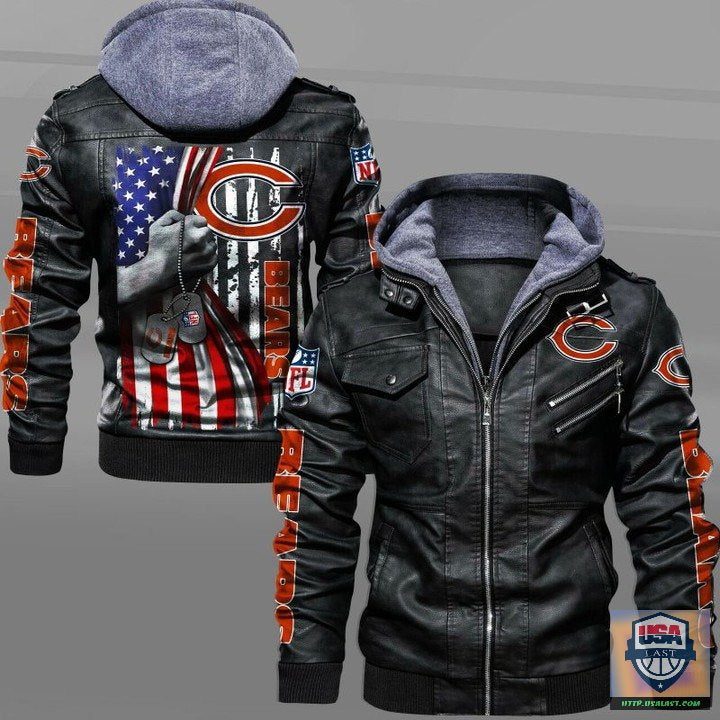 Chicago Bears Military Dog Tag Leather Jacket - HVsun