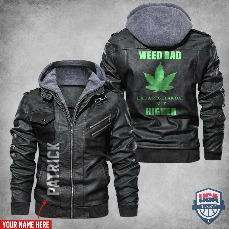 Weed Dad Like A Regular Dad But Higher Custom Name Leather Jacket - HVsun