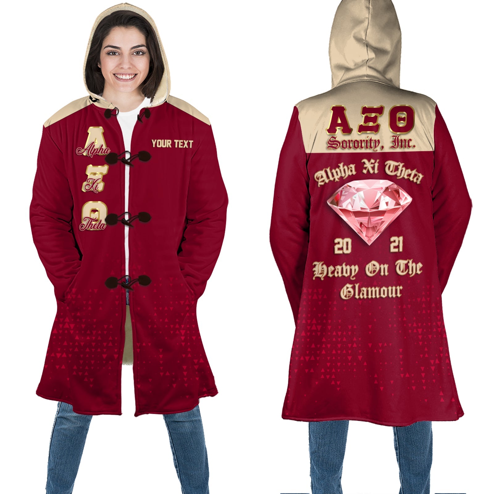 Sorority Hooded Coat - Alpha Xi Theta Hooded Coat Diamond Style