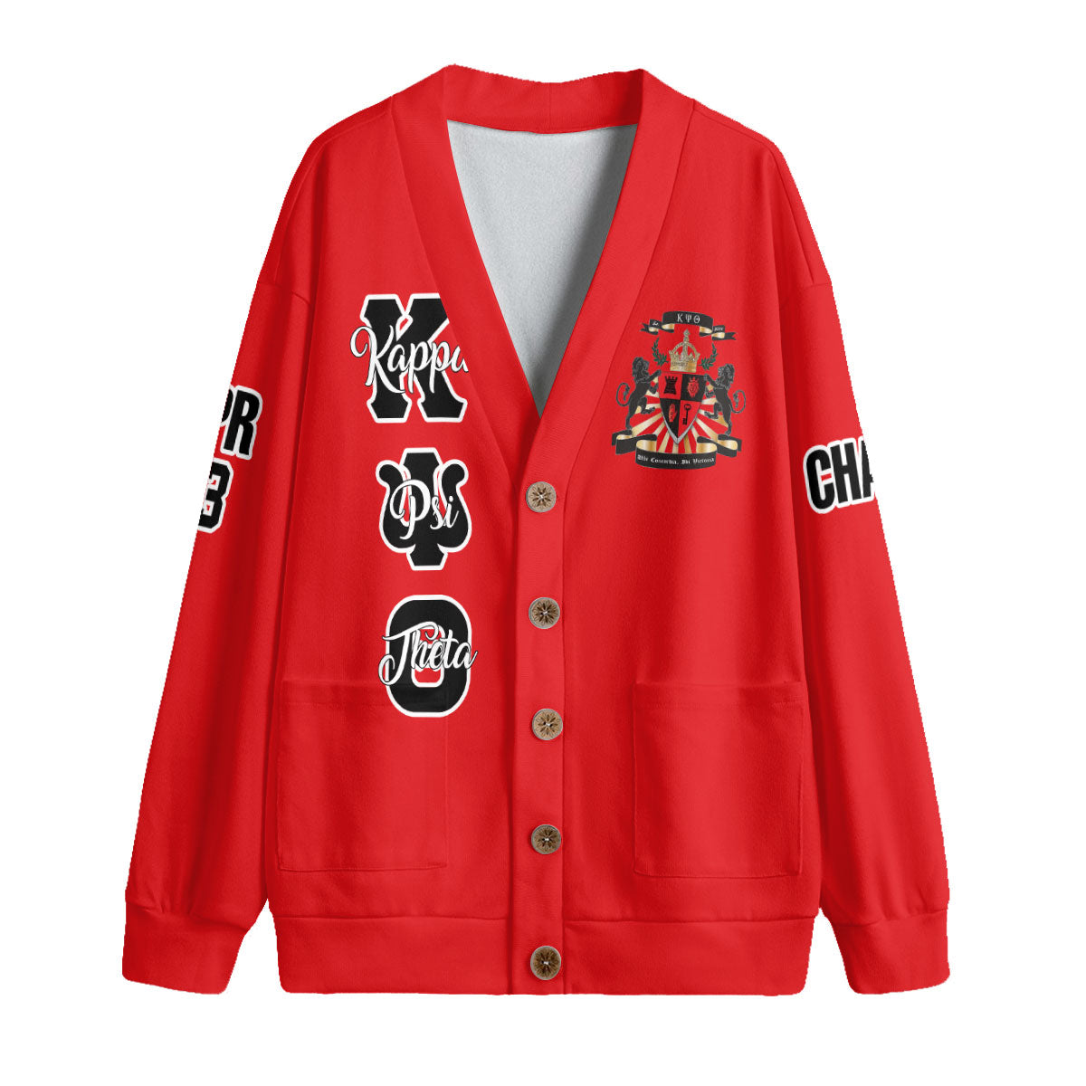 Fraternity Shirt - Personalized Kappa Psi Theta Knitted Fleece Cardigan Original Red Style