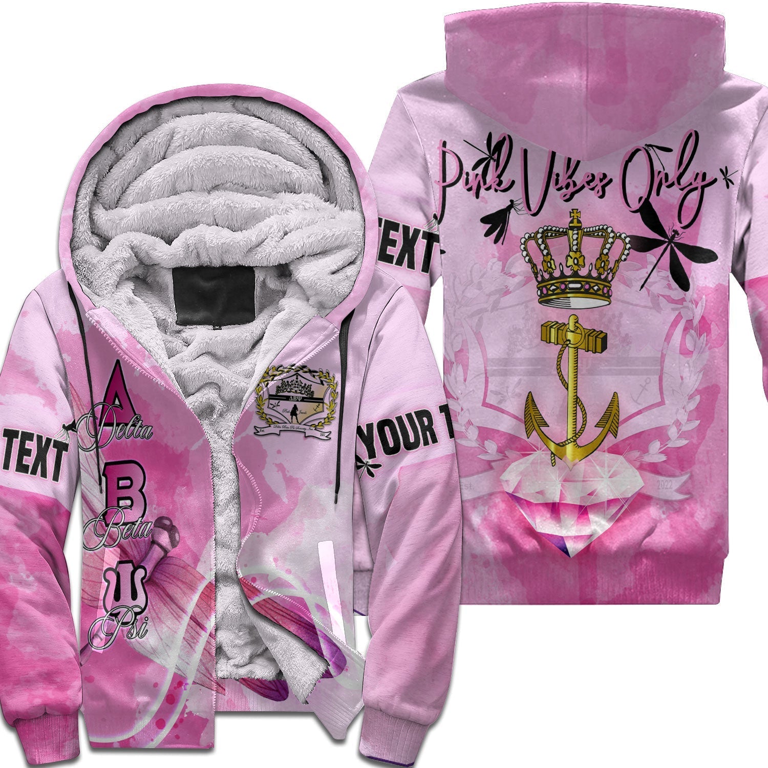 Sorority Hoodie - Personalized Delta Beta Psi Sherpa Hoodie Pink Dragonfly Style