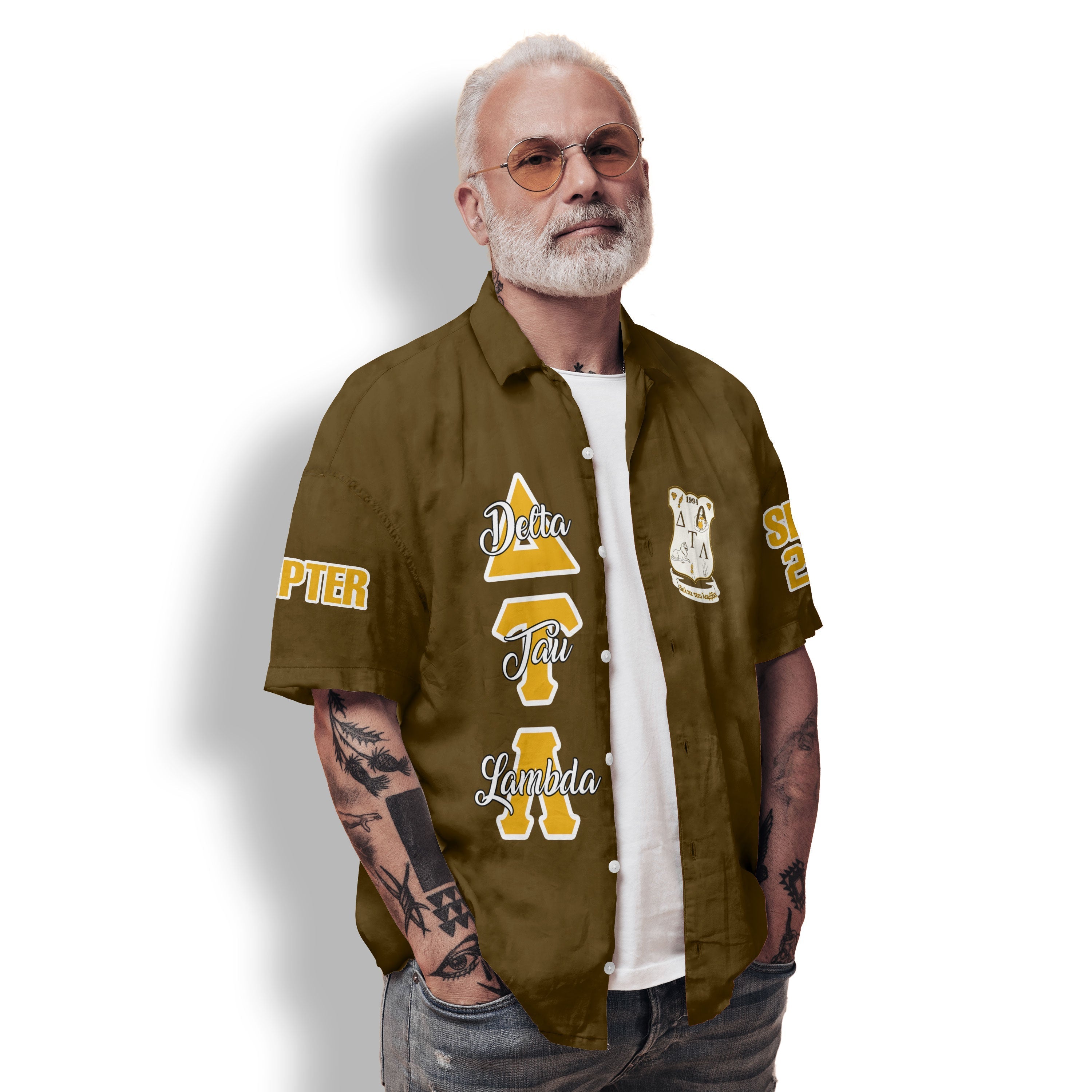Sorority Hawaiian Shirt - Personalized Delta Tau Lambda Hawaiian Shirt Original Brown Style