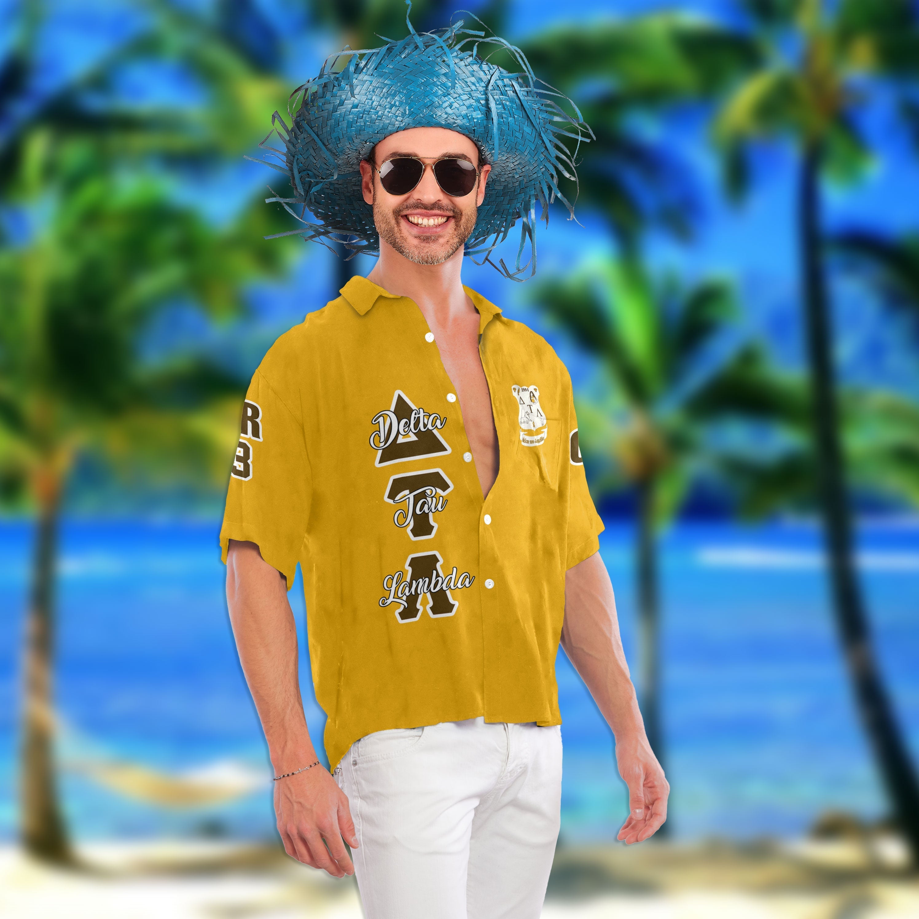 Sorority Hawaiian Shirt - Personalized Delta Tau Lambda Hawaiian Shirt Original Gold Style