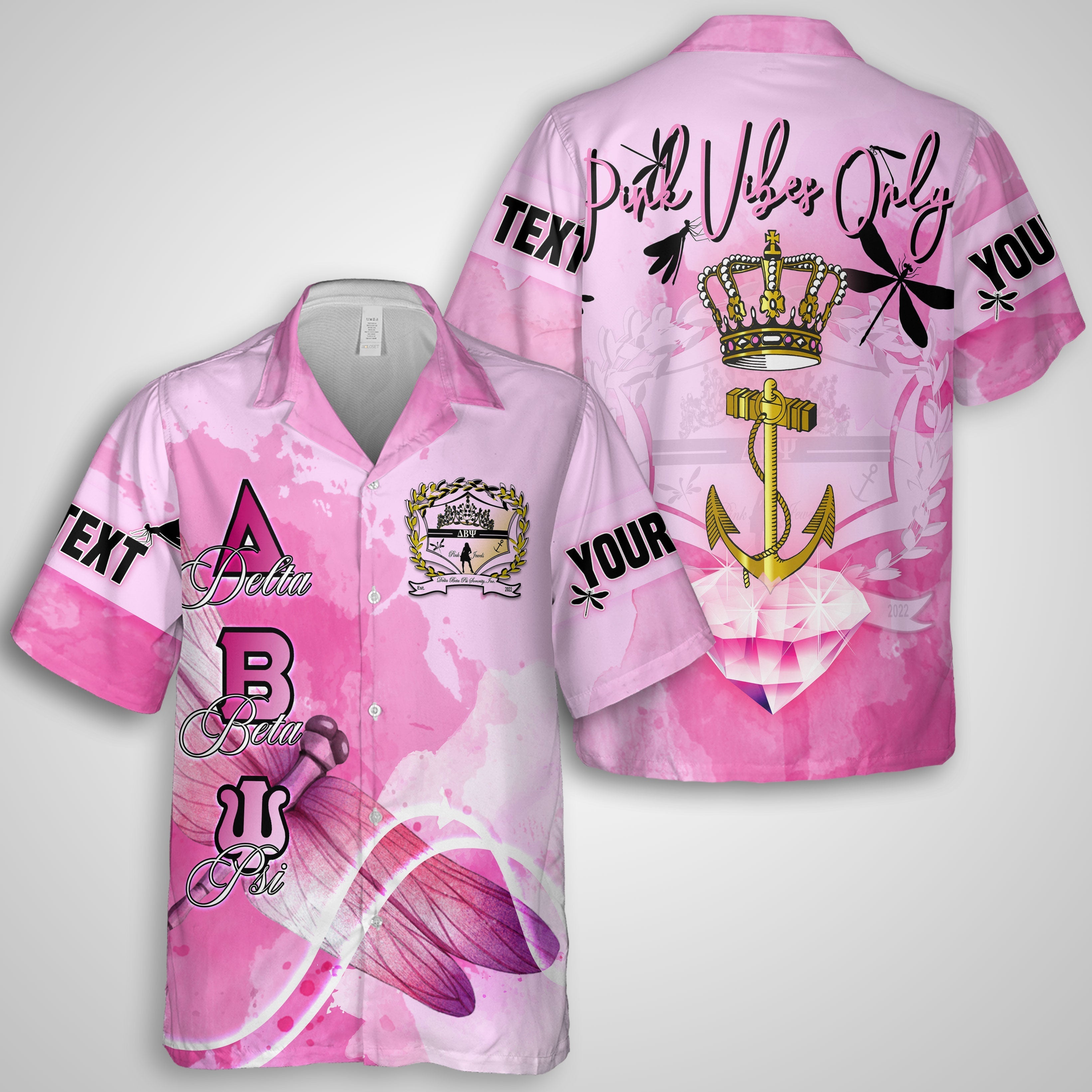 Sorority Hawaiian Shirt - Personalized Delta Beta Psi Hawaiian Shirt Pink Dragonfly Style