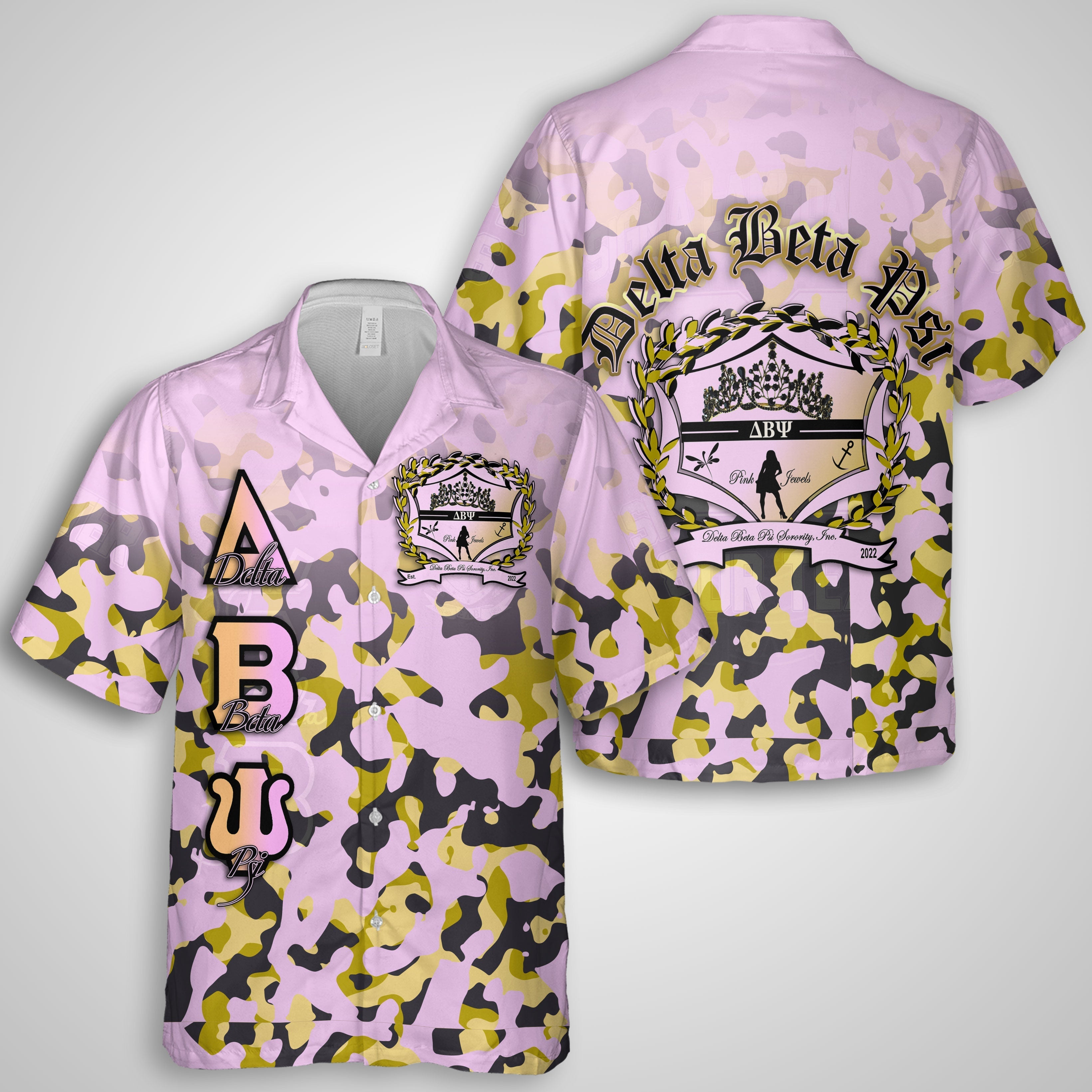 Sorority Hawaiian Shirt - Delta Beta Psi Hawaiian Shirt Camouflage Style