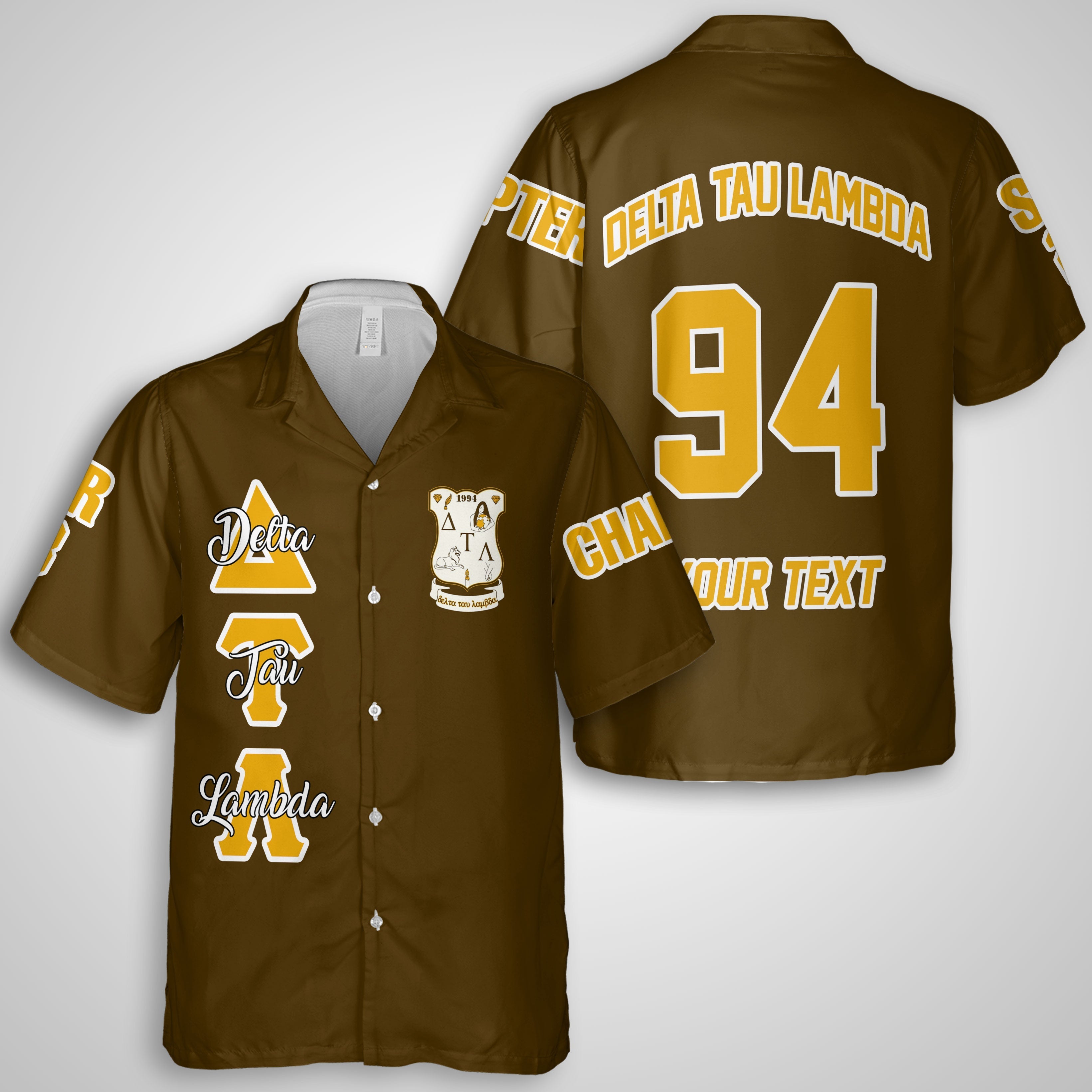 Sorority Hawaiian Shirt - Personalized Delta Tau Lambda Hawaiian Shirt Original Brown Style