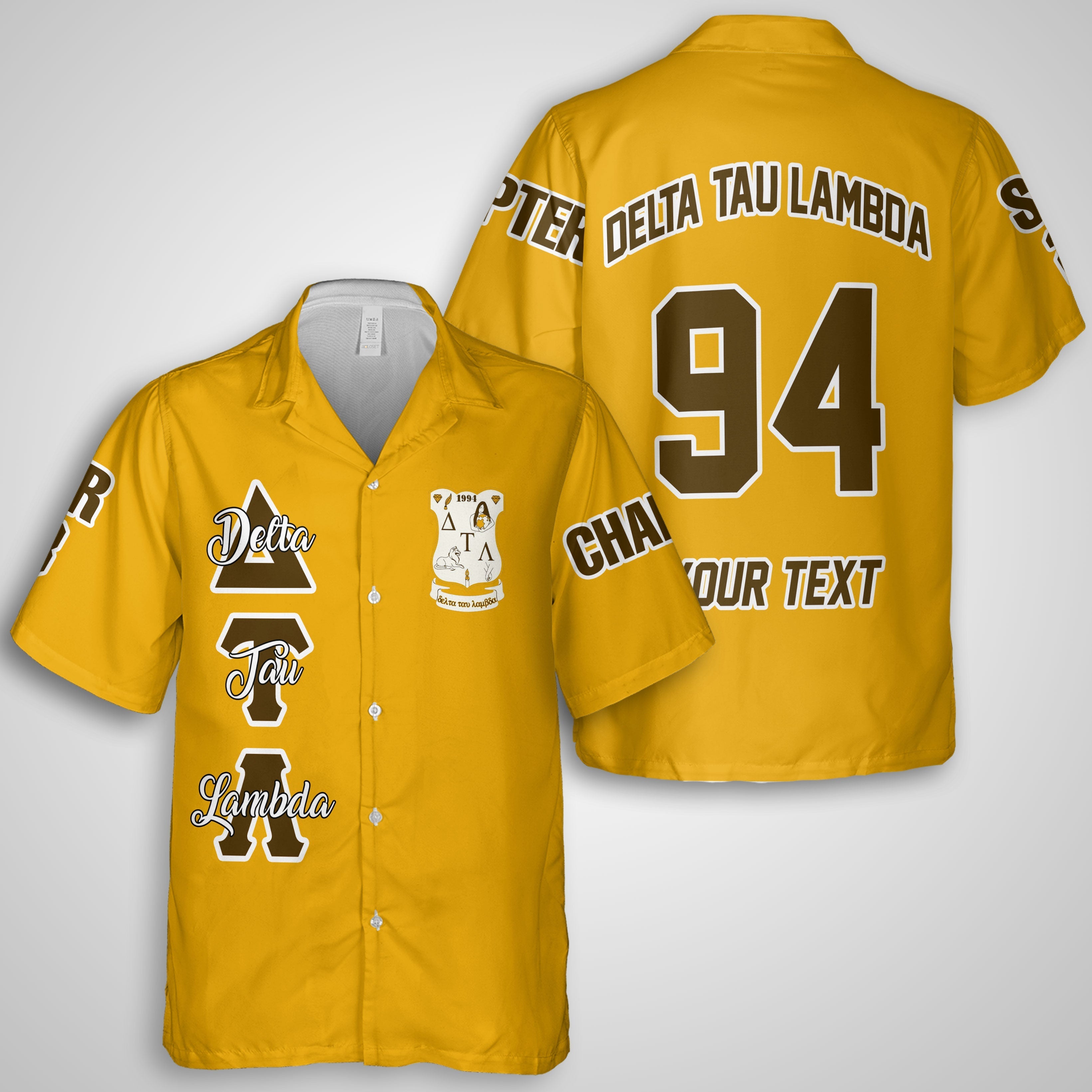 Sorority Hawaiian Shirt - Personalized Delta Tau Lambda Hawaiian Shirt Original Gold Style