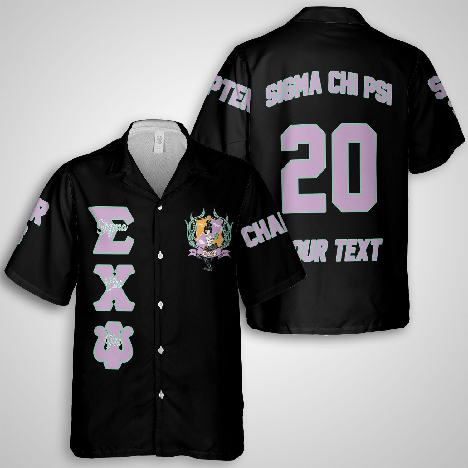 Sorority Shirt - Sigma Chi Psi Black Hawaiian Shirt Original Style
