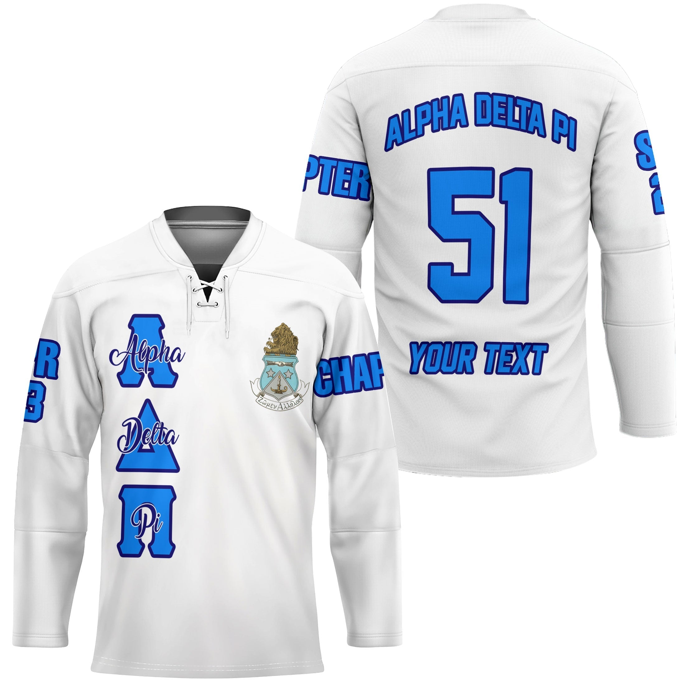 Sorority Hockey Jersey - Personalized Alpha Delta Pi Hockey Jersey Original White Style