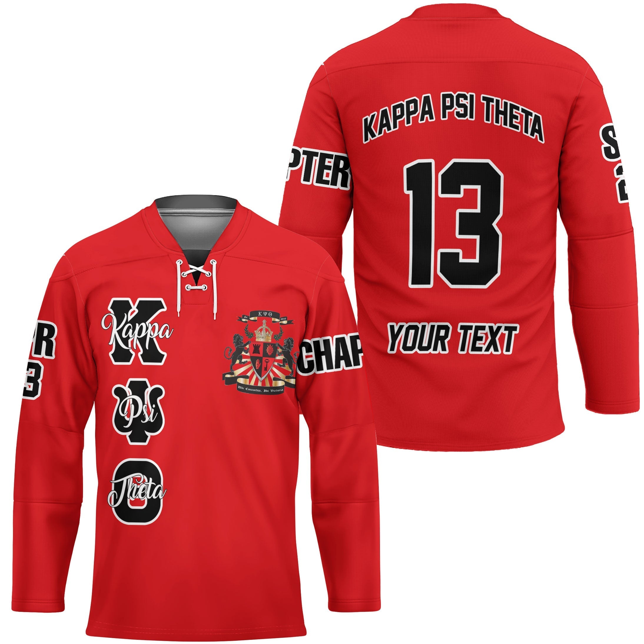 Fraternity Hockey Jersey - Personalized Kappa Psi Theta Hockey Jersey Original Red Style