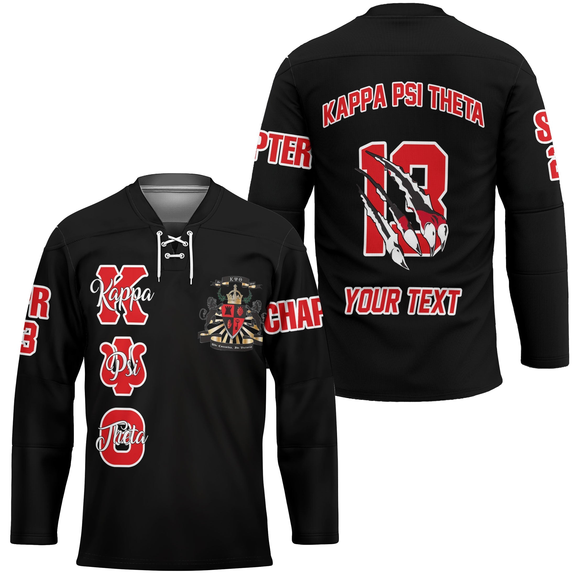 Fraternity Hockey Jersey - Personalized Kappa Psi Theta Hockey Jersey Original Lion Claws Style