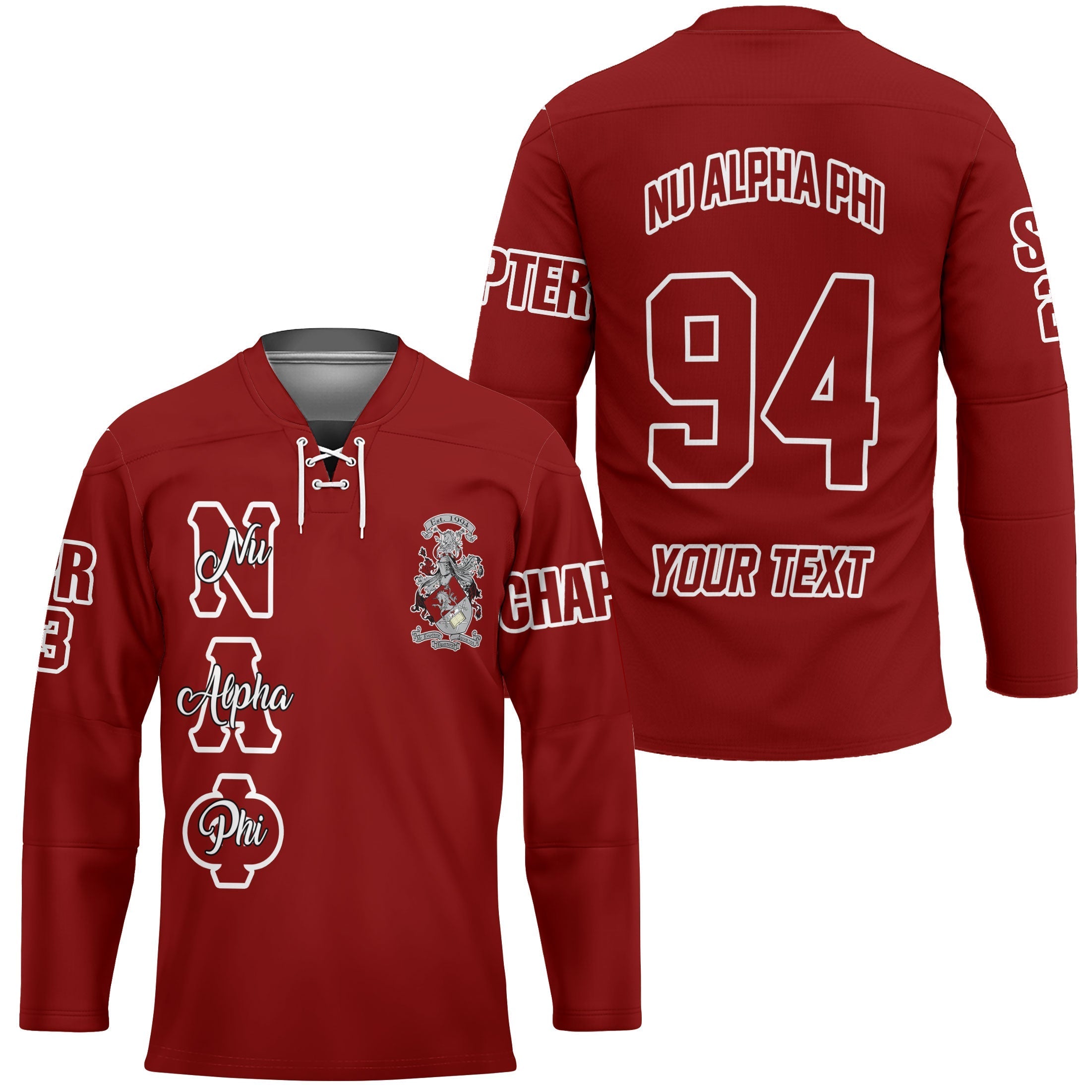 Fraternity Hockey Jersey - Personalized Nu Alpha Phi Hockey Jersey Original Maroon Style