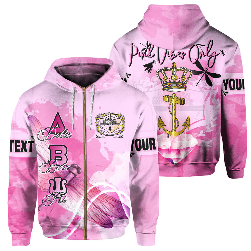Sorority Hoodie - Personalized Delta Beta Psi Zip Hoodie Pink Dragonfly Style