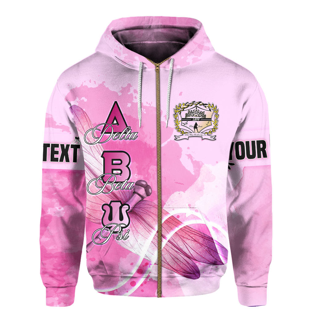 Sorority Hoodie - Personalized Delta Beta Psi Zip Hoodie Pink Dragonfly Style
