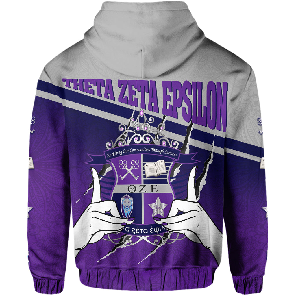 Sorority Hoodie - Theta Zeta Epsilon Hoodie Hand Sign And Crest Style