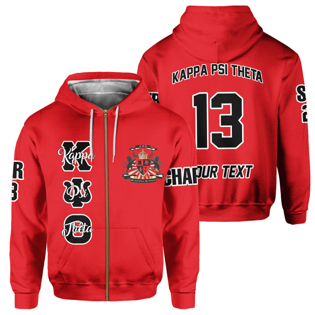 Fraternity Hoodie - Personalized Kappa Psi Theta Zip Hoodie Original Red Style