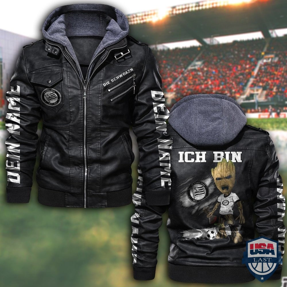 Personalisiert SK Sturm Graz FC Lederjacke mit Kapuze - HVsun